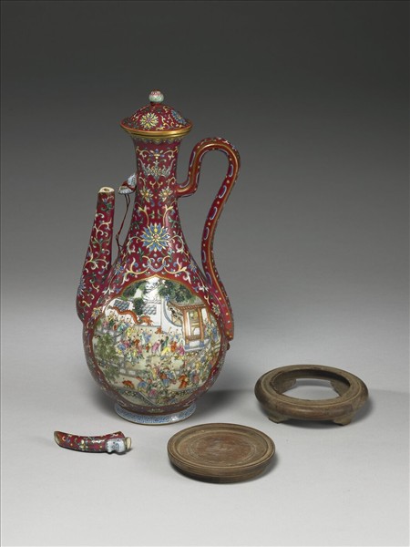 琺瑯彩紅地百子圖執壺