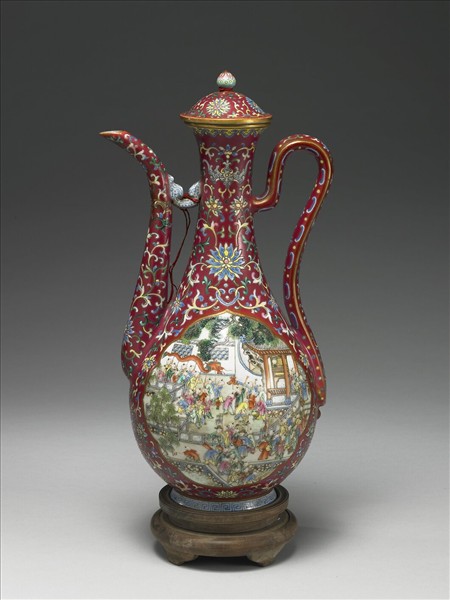 琺瑯彩紅地百子圖執壺