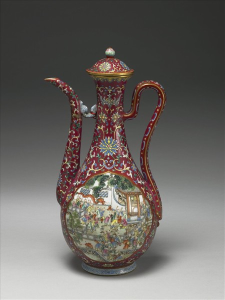 琺瑯彩紅地百子圖執壺