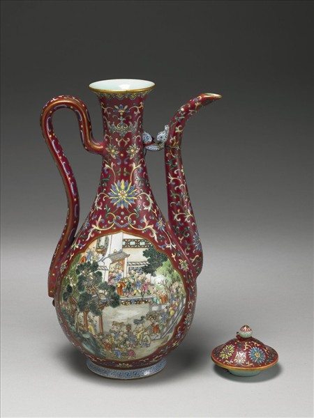 琺瑯彩紅地百子圖執壺