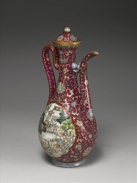 琺瑯彩紅地百子圖執壺