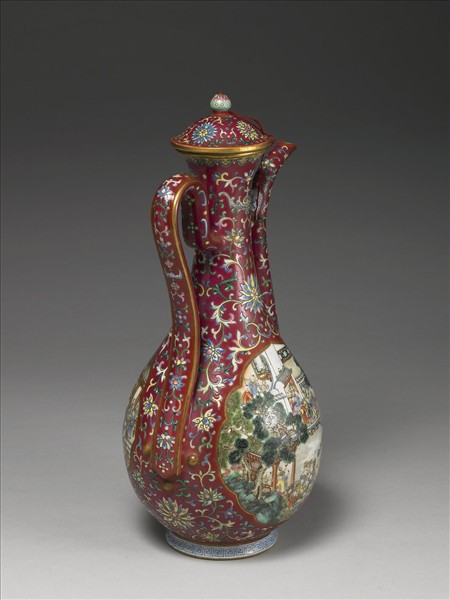 琺瑯彩紅地百子圖執壺