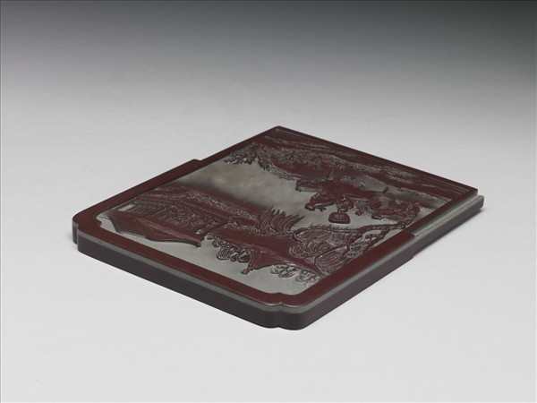 松花石山水人物插屏