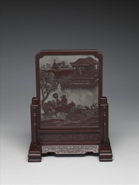 松花石山水人物插屏