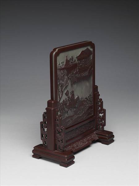 松花石山水人物插屏