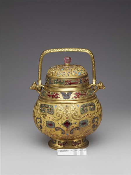 銅鍍金獸面紋提梁卣