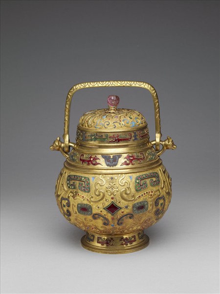 銅鍍金獸面紋提梁卣