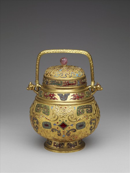 銅鍍金獸面紋提梁卣