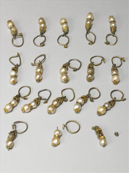 銅鍍金珍珠耳墜（一對）