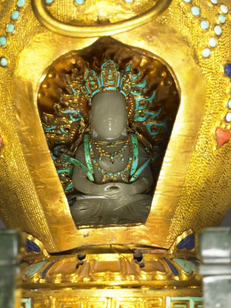 鍍金嵌珊瑚松石藏式塔形龕