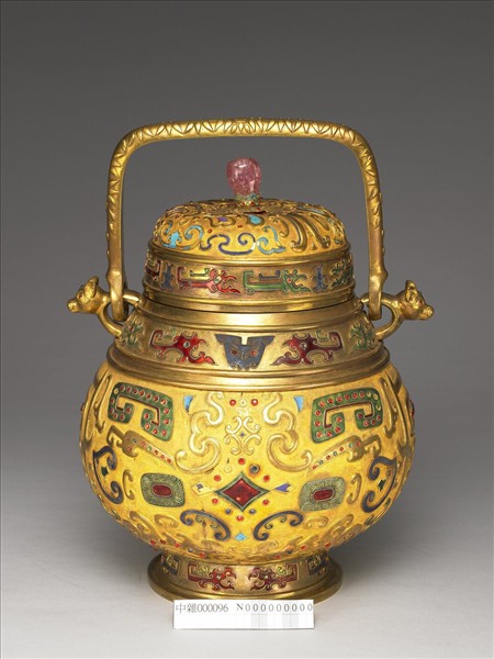 銅鍍金獸面紋提梁卣