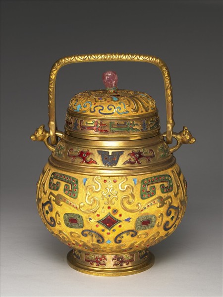 銅鍍金獸面紋提梁卣