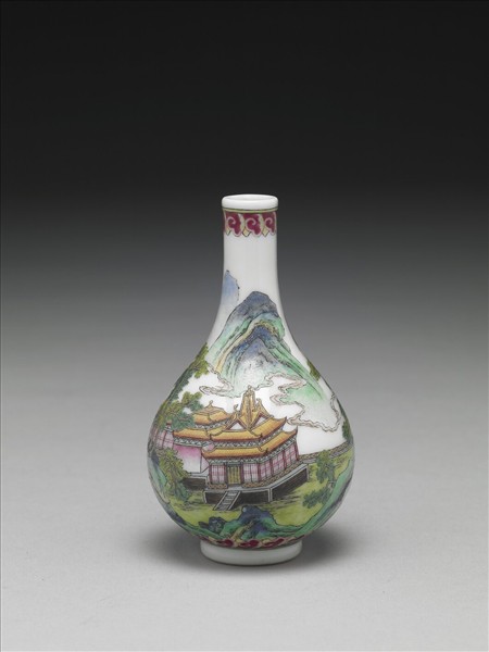 琺瑯彩山水樓閣圖瓶