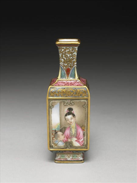 琺瑯彩開光山水人物方瓶