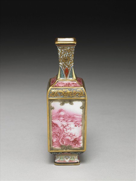 琺瑯彩開光山水人物方瓶