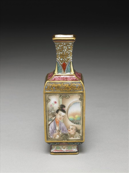 琺瑯彩開光山水人物方瓶