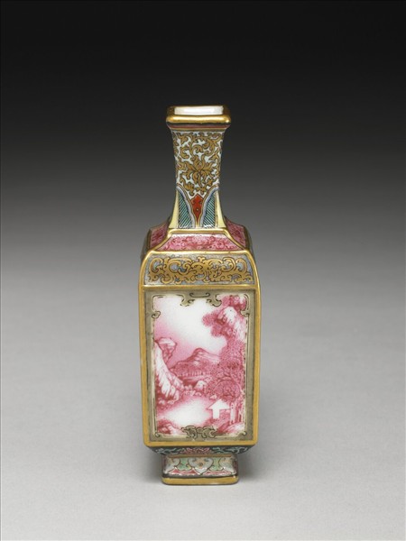 琺瑯彩開光山水人物方瓶