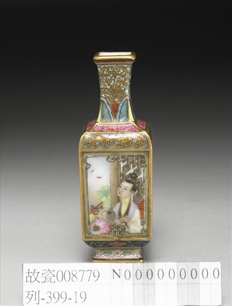 琺瑯彩開光山水人物方瓶