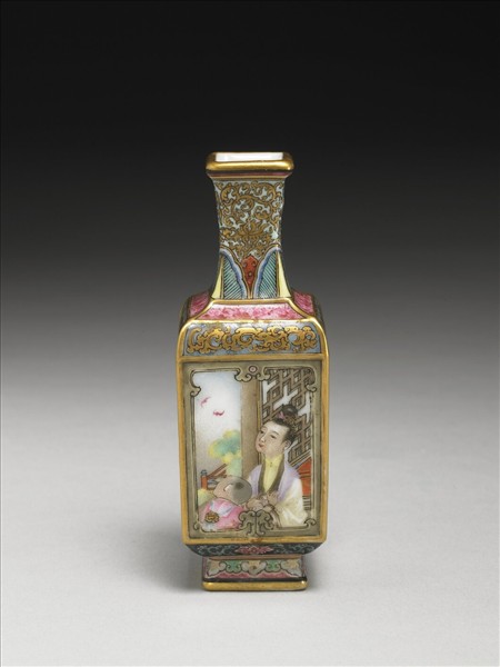 琺瑯彩開光山水人物方瓶