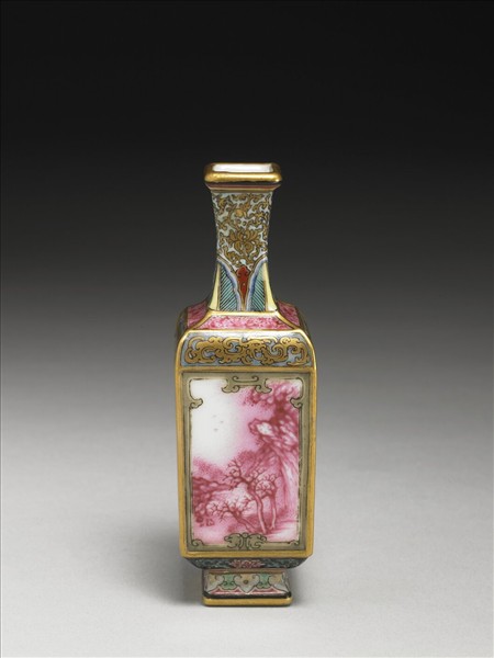 琺瑯彩開光山水人物方瓶