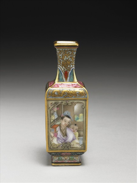 琺瑯彩開光山水人物方瓶