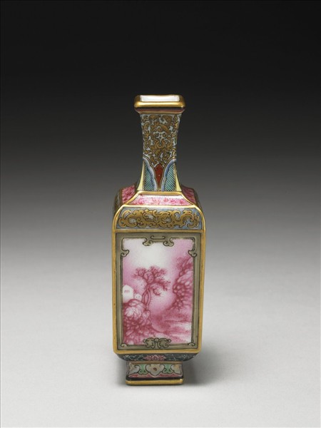 琺瑯彩開光山水人物方瓶