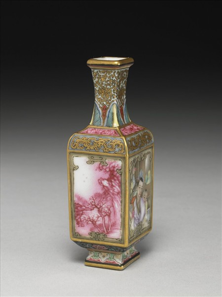 琺瑯彩開光山水人物方瓶