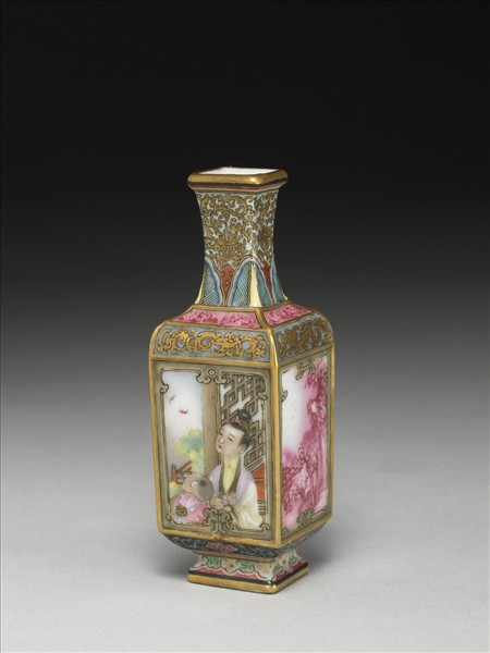 琺瑯彩開光山水人物方瓶