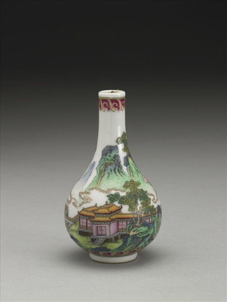 琺瑯彩山水樓閣圖瓶