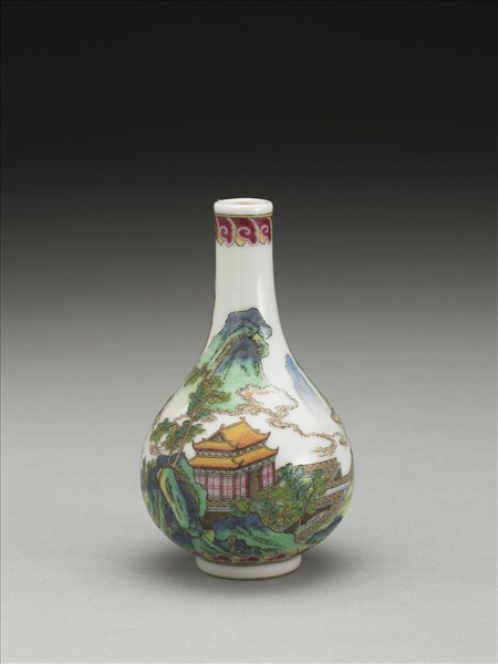 琺瑯彩山水樓閣圖瓶