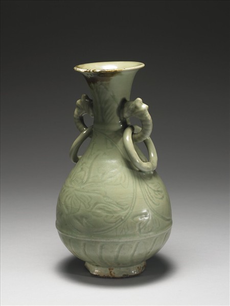 龍泉窯 青瓷獸耳聯環瓶