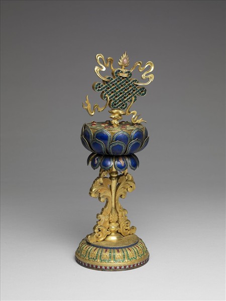 銅鎏金嵌料石八寶-盤長