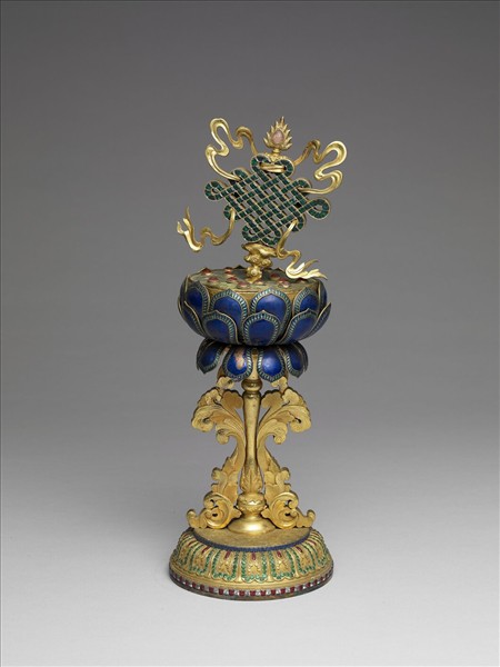 銅鎏金嵌料石八寶-盤長