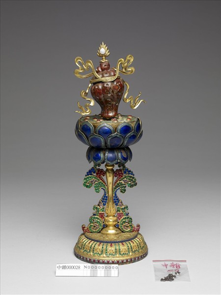 銅鎏金嵌料石八寶-法螺