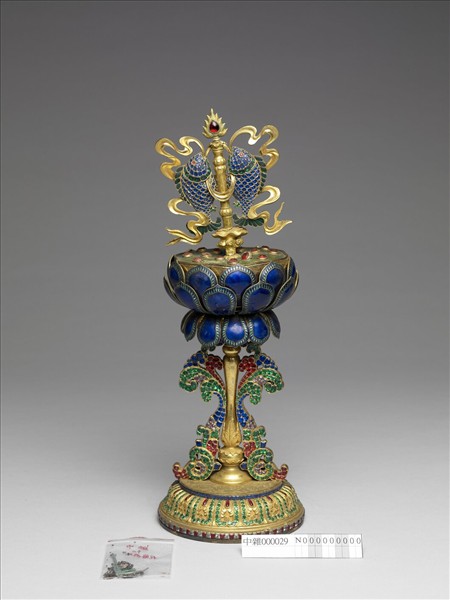 銅鎏金嵌料石八寶-雙魚