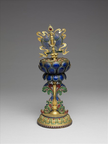 銅鎏金嵌料石八寶-雙魚