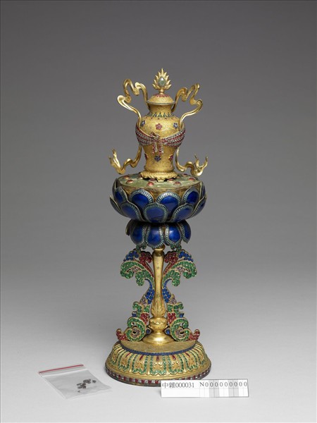 銅鎏金嵌料石八寶-寶瓶