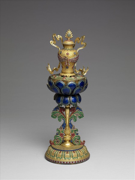 銅鎏金嵌料石八寶-寶瓶