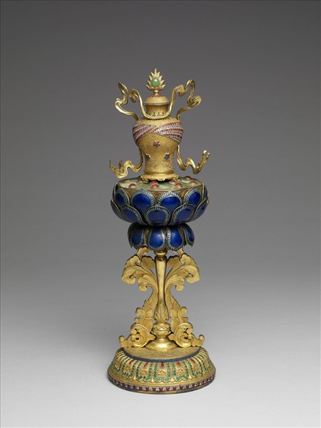 銅鎏金嵌料石八寶-寶瓶