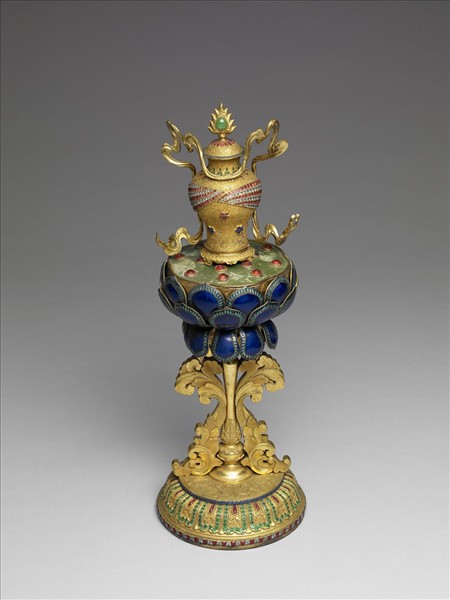 銅鎏金嵌料石八寶-寶瓶