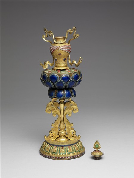 銅鎏金嵌料石八寶-寶瓶