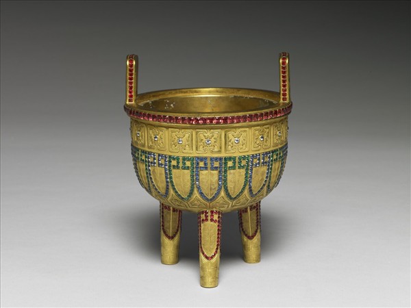 銅鎏金嵌料石鼎式爐