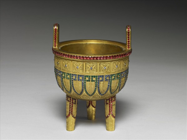 銅鎏金嵌料石鼎式爐