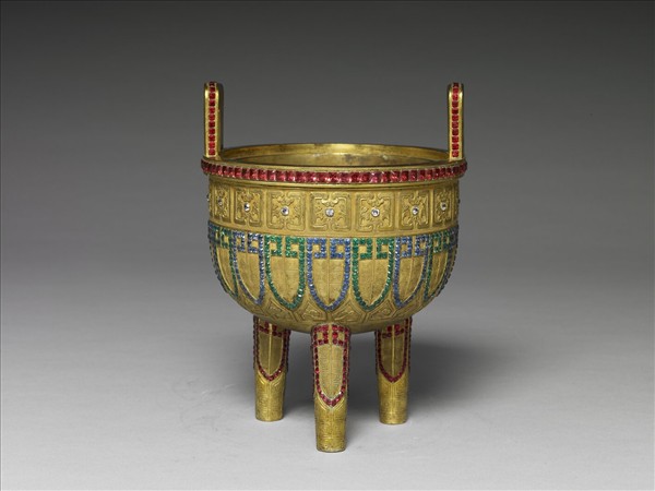 銅鎏金嵌料石鼎式爐