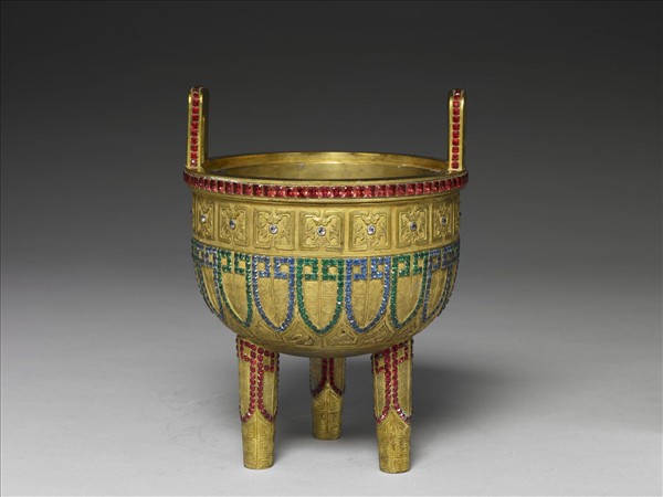銅鎏金嵌料石鼎式爐