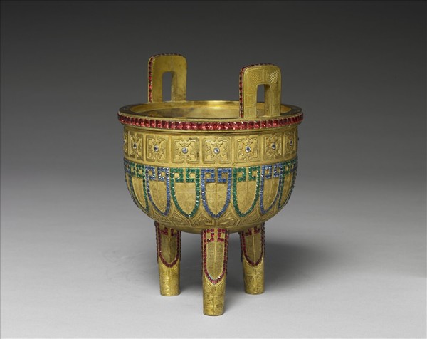 銅鎏金嵌料石鼎式爐