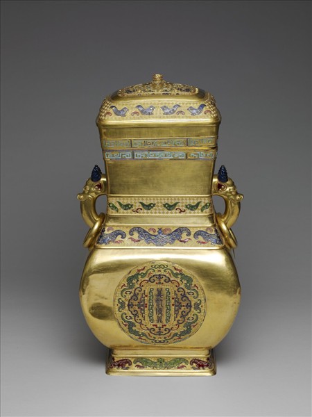 銅胎鍍金仿古萬壽尊