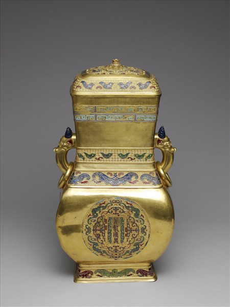 銅胎鍍金仿古萬壽尊