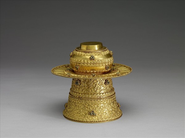 銅鎏金嵌寶石花卉紋高足座