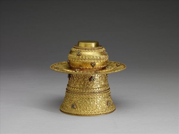 銅鎏金嵌寶石花卉紋高足座